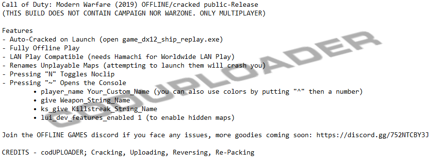 Call of Duty™ Modern Warfare® 2019 OFFLINE/cracked public-Release